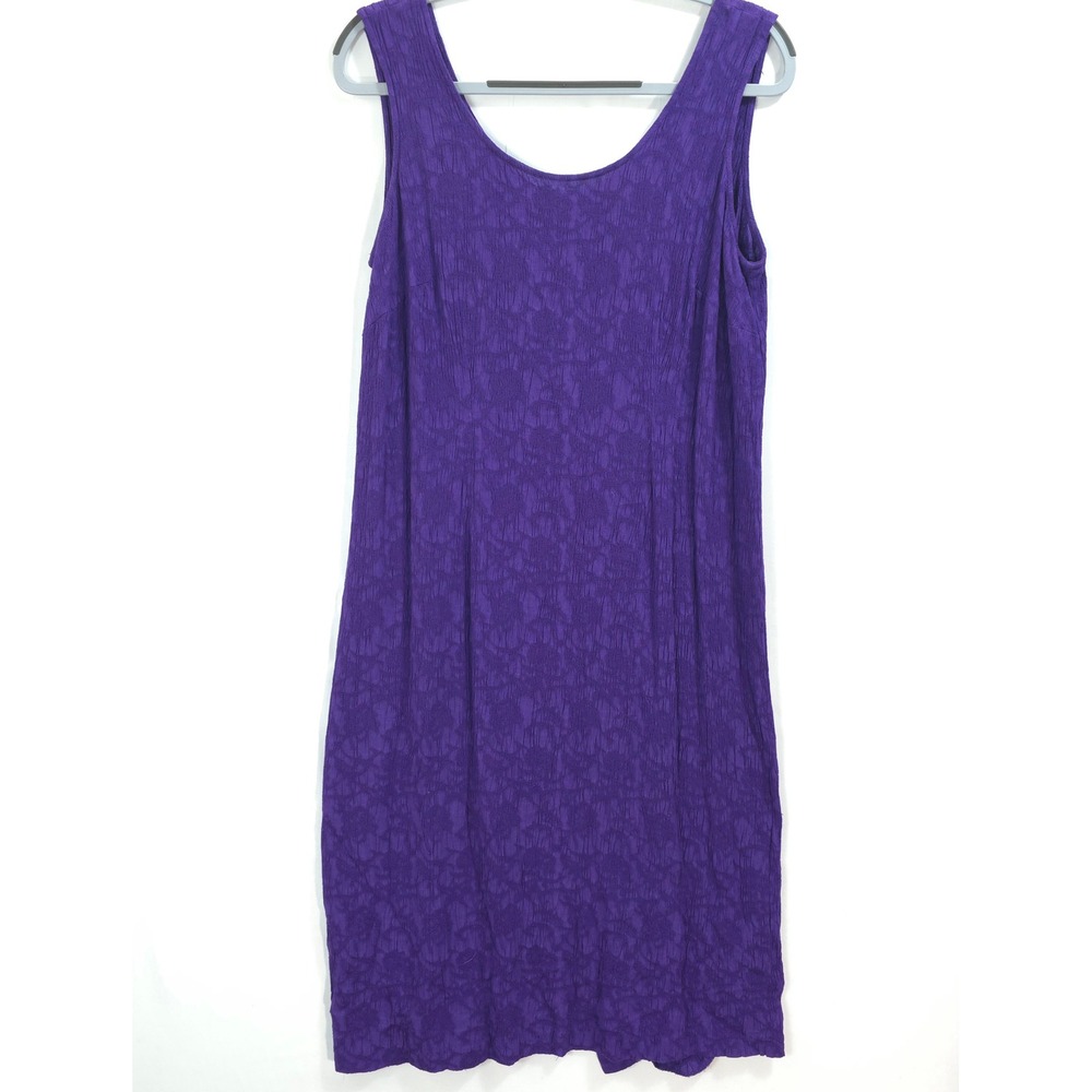 Purple‎ Floral Jacquard Shift Dress Women 14W Crinkle Purple Romantic Classic